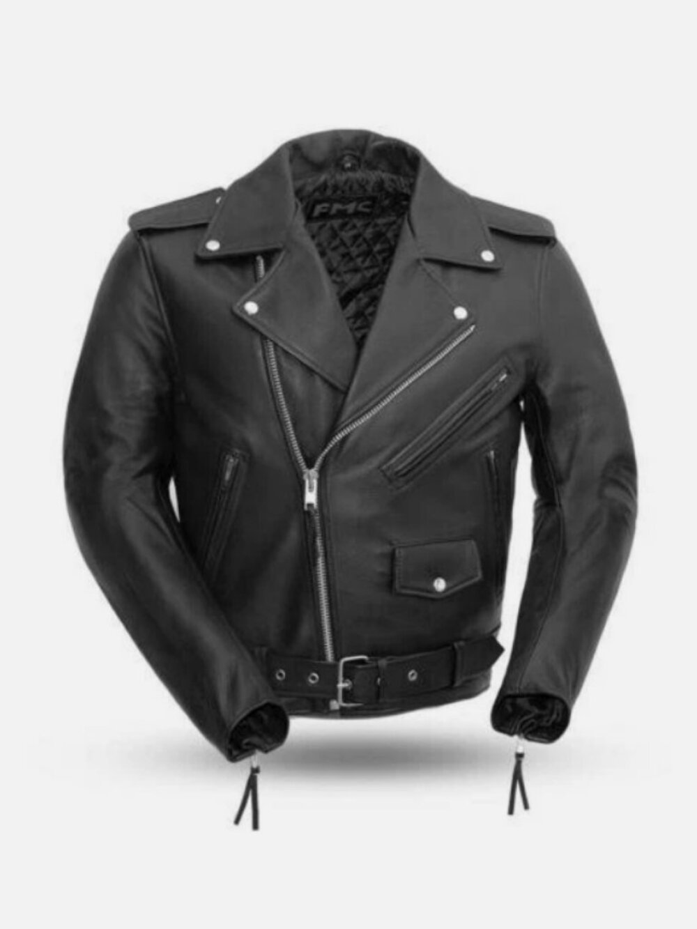 FMC First Manufacturing Co. Black Leather Motorcycle Jacket Men's 50T (50 Tall)